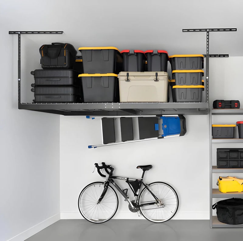 SafeRacks 4x8 Overhead Garage Storage Rack With 5 Bins (Red) — The ...